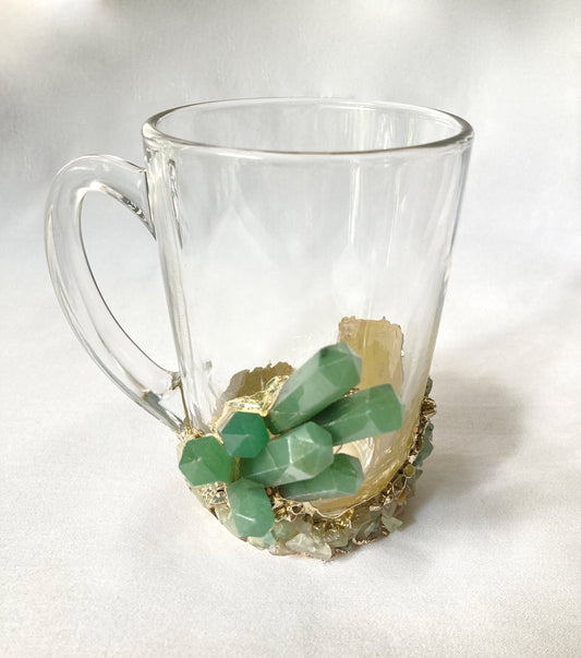 Set of 2 |Crystal Glass Coffee/Tea/Juice Mugs with Gold Plated Green
